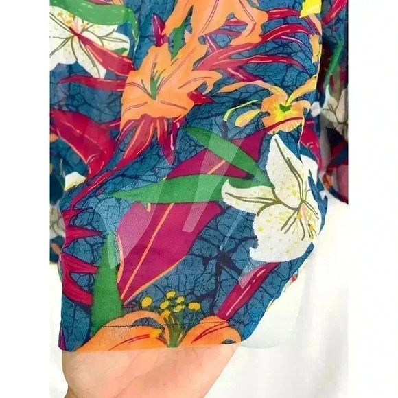 EUC Sheer Floral Top, Cutout Sleeves, Size Large #105 - Picture 9 of 15
